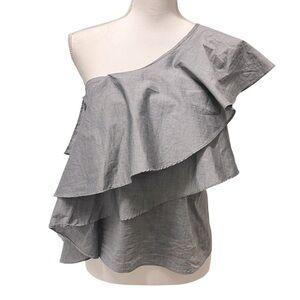 Milly Cascade Layered One Shoulder Cross Dyed Italian Shirting‎ Top Gray Size 8